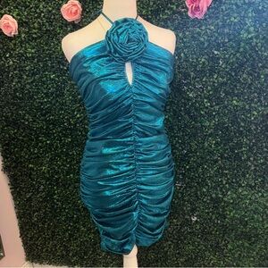 Elegant Teal Halter Dress